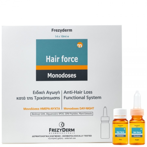 Αμπούλες μαλλιών Frezyderm Hair Force Monodoses 14x10ml για ανδρική τριχόπτωση και εντατική φροντίδα αδύναμων μαλλιών