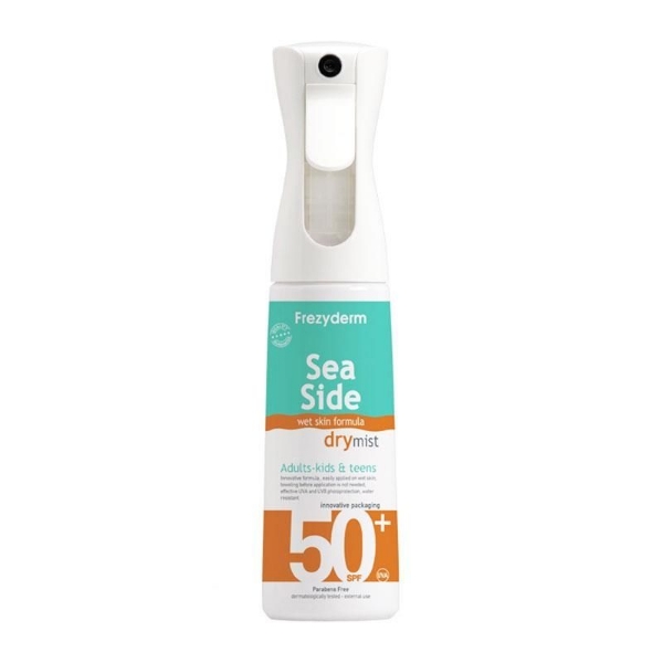Αντηλιακό spray σώματος Frezyderm Sea Side Dry Mist SPF50+ 300ml σε dry mist μορφή για υψηλή αντηλιακή προστασία