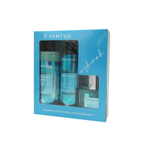 Σετ περιποίησης σώματος Ventus Asherah με Shower Gel Scrub, Body Lotion και Body Mist