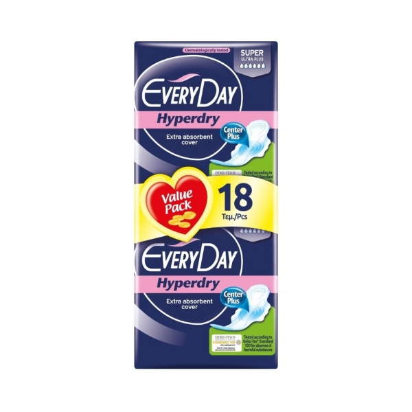 Εικόνα της Every Day Hyperdry Super Ultra Plus Σερβιέτες 18τμχ